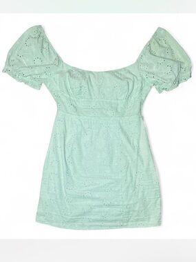 Altar’d State Eyelet Off Shoulder Mini Babydoll Dress Mint Green - M